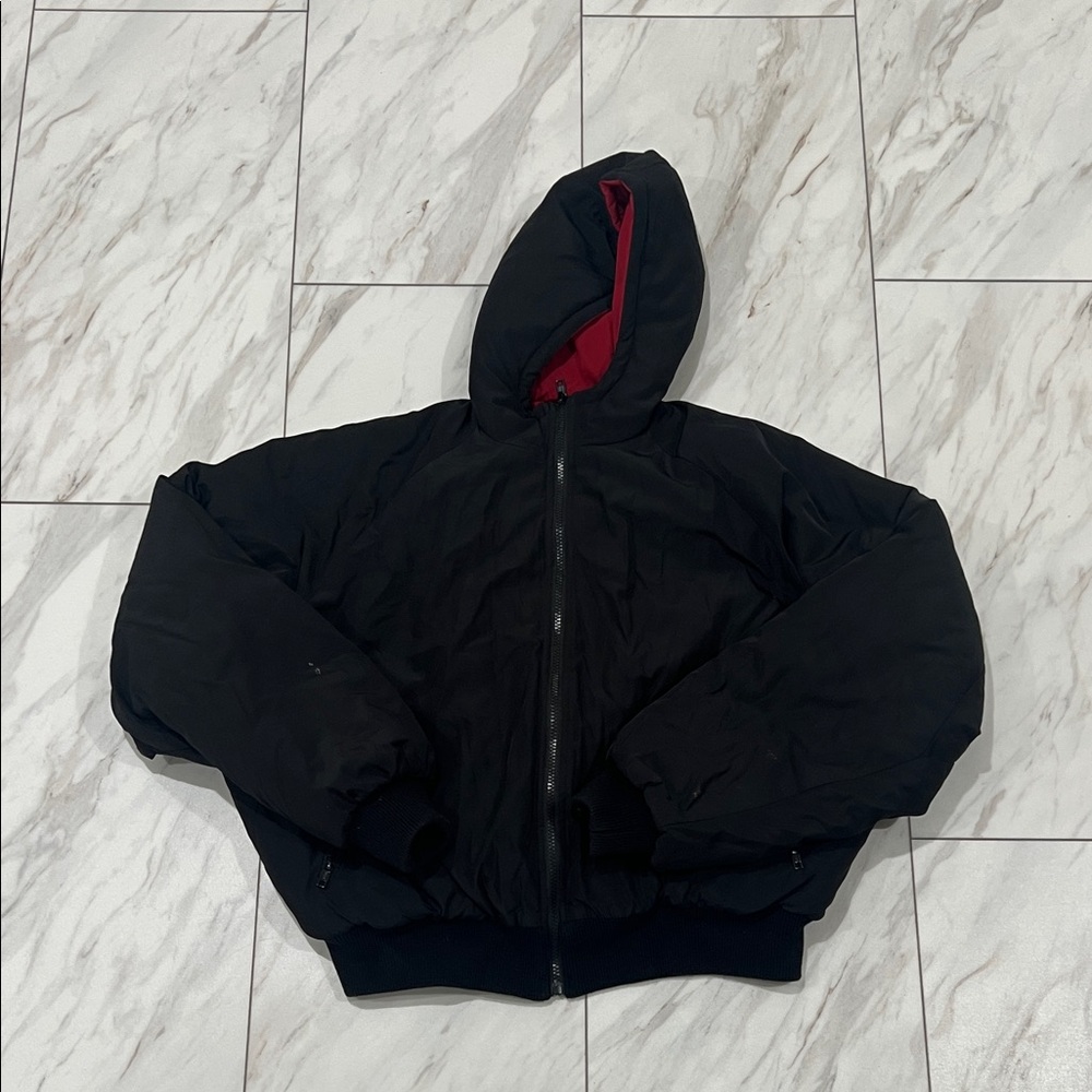 Brandy Melville Black and Red Revisable Oversize Bomber Jacket
